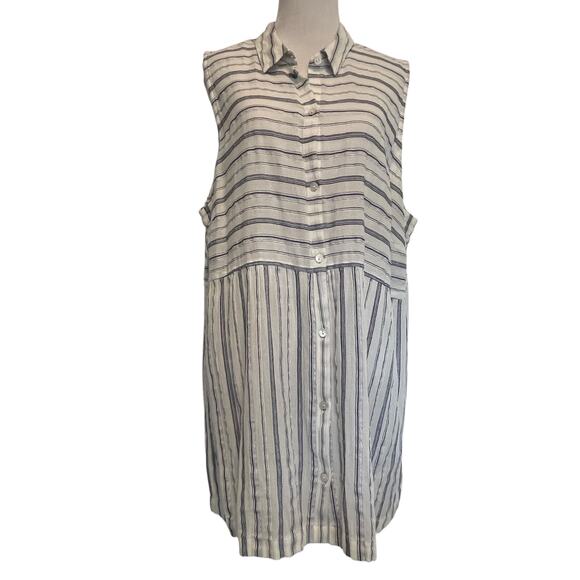 J. Jill Striped Button Sleeveless Top Womens XL White Blue Cotton Beachy Tank - Picture 1 of 7
